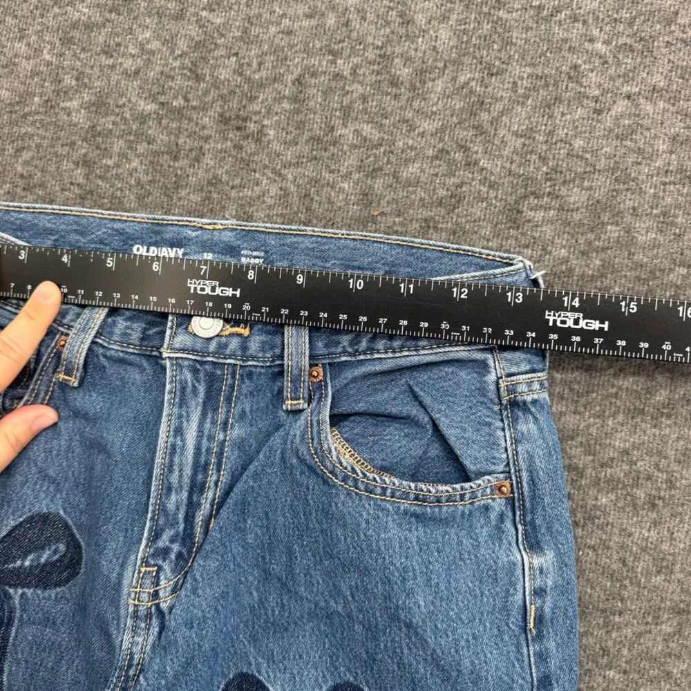 Old Navy Girls 12 Mid Rise Baggy Barrel Leg Jeans Blue Bow Print Coquette Denim